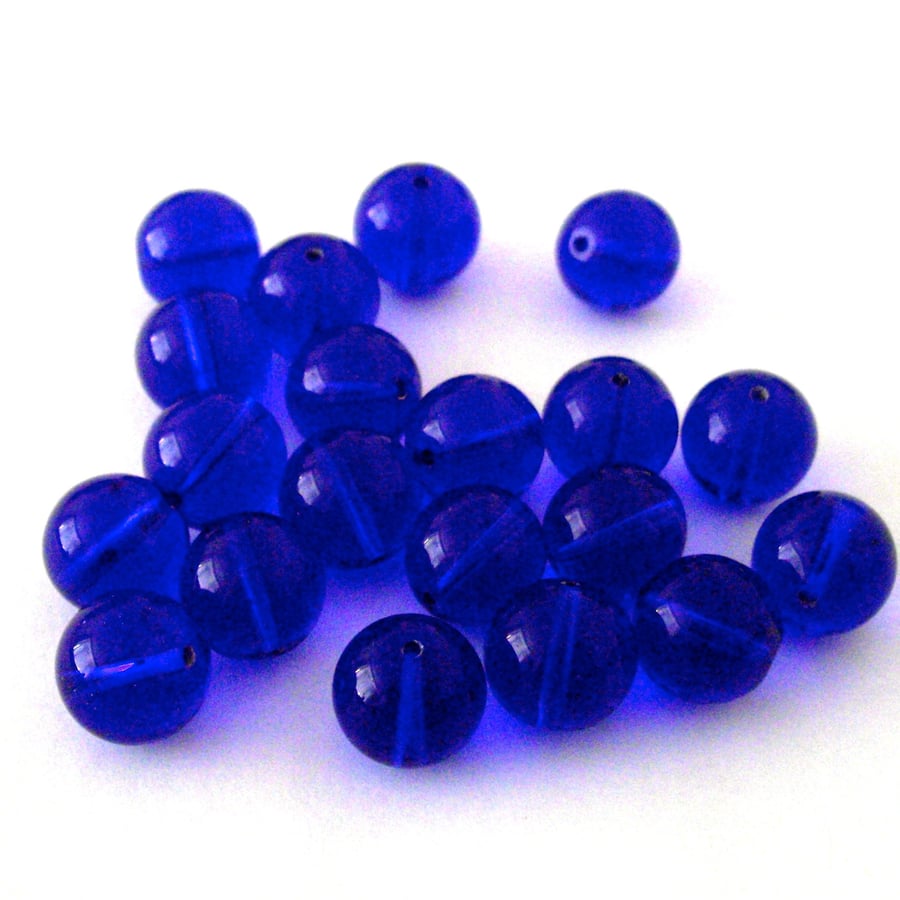 20 x Dark Blue Round Glass Beads