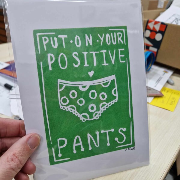 Put on your positive pants - green female pants