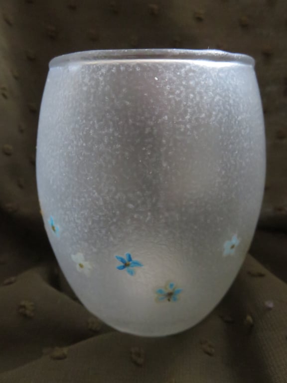 Frosted Tealight Candle Holder with Natural Dried Pressed Flowers