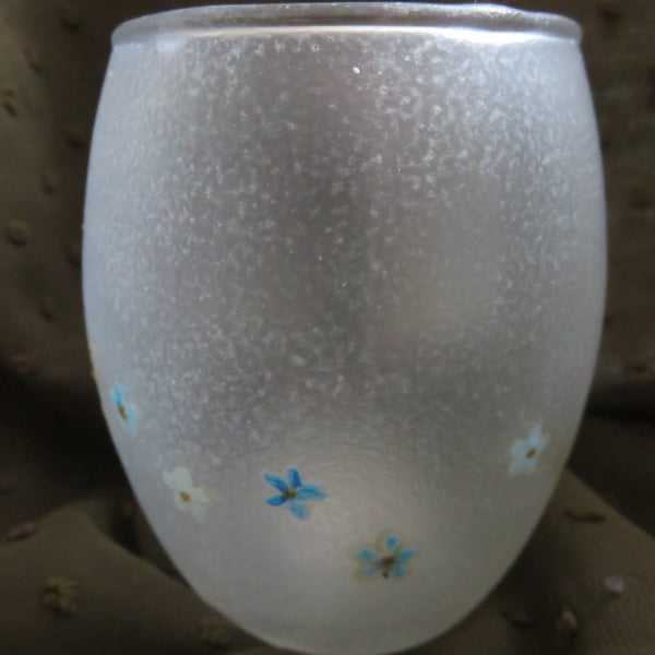 Frosted Tealight Candle Holder with Natural Dried Pressed Flowers