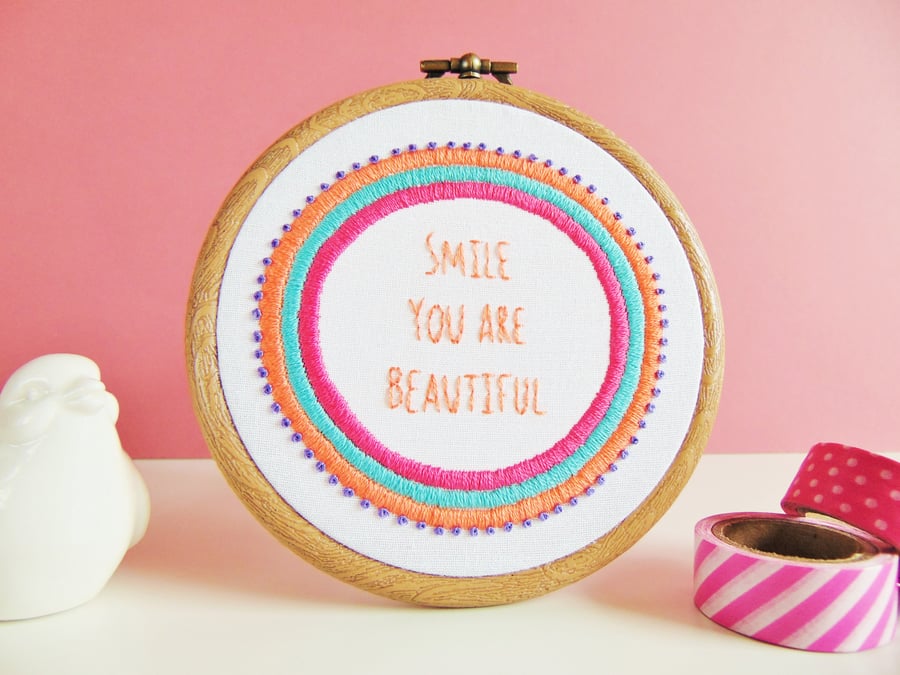 Smile You Are Beautiful Embroidery Hoop, Confidence Gift For Her,Empowering Gift