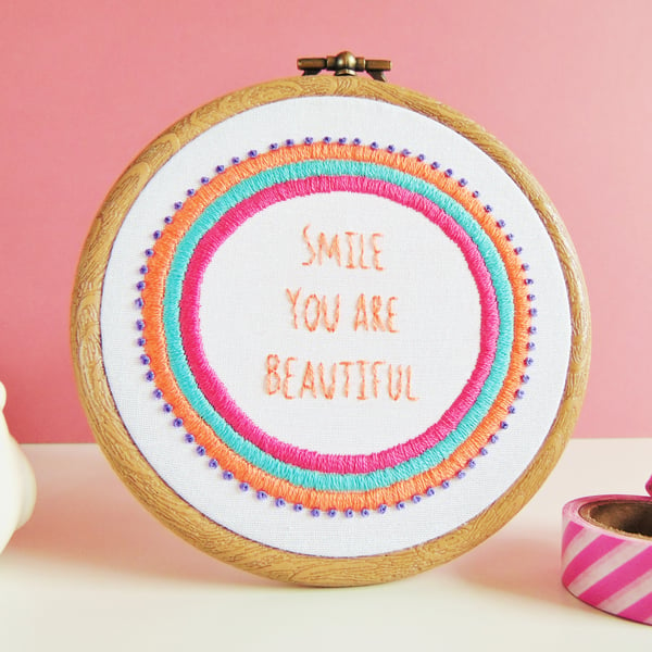 Smile You Are Beautiful Embroidery Hoop, Confidence Gift For Her,Empowering Gift