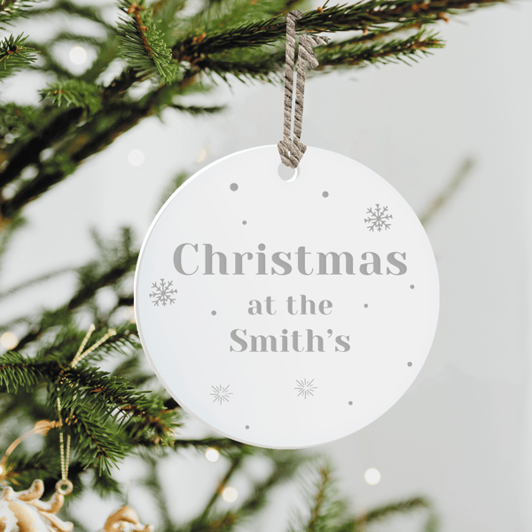 Christmas At The Personalised Family Name Bauble - Custom White Acrylic Ornament