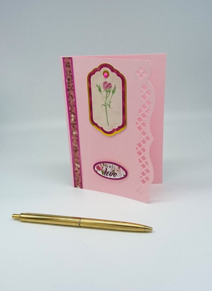 "With Love" Handmade Card with Small Detachable Bookmark Gift FREE P&P UK