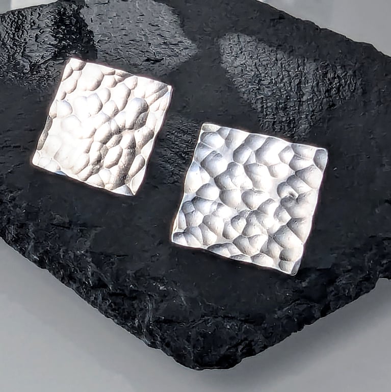 STERLING SILVER large square stud earrings, Handmade Urban Jewellery