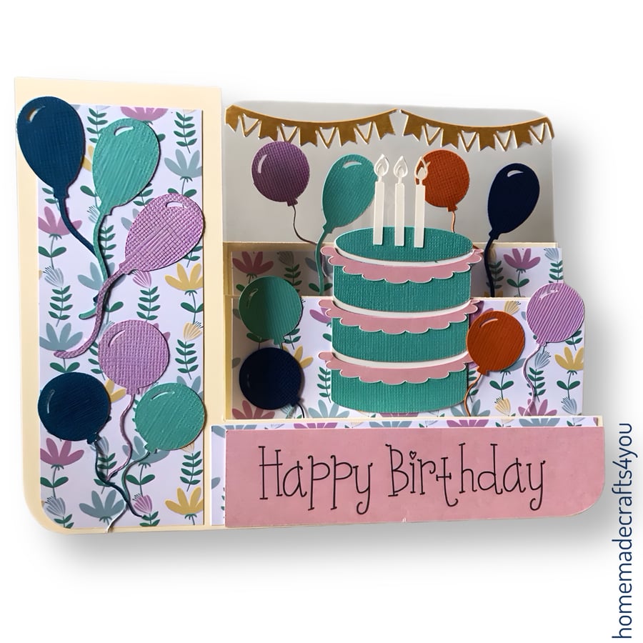 3D Birthday Cake and Balloons Card