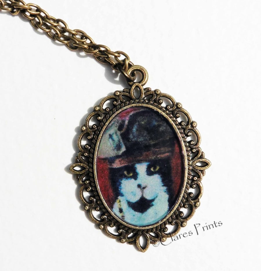 Steampunk Cat Art Necklace Pendant Animal Captain Jack Pirate