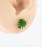 Titanium posts - Monstera leaf acrylic stud earrings - Green pearly plant - Image 2