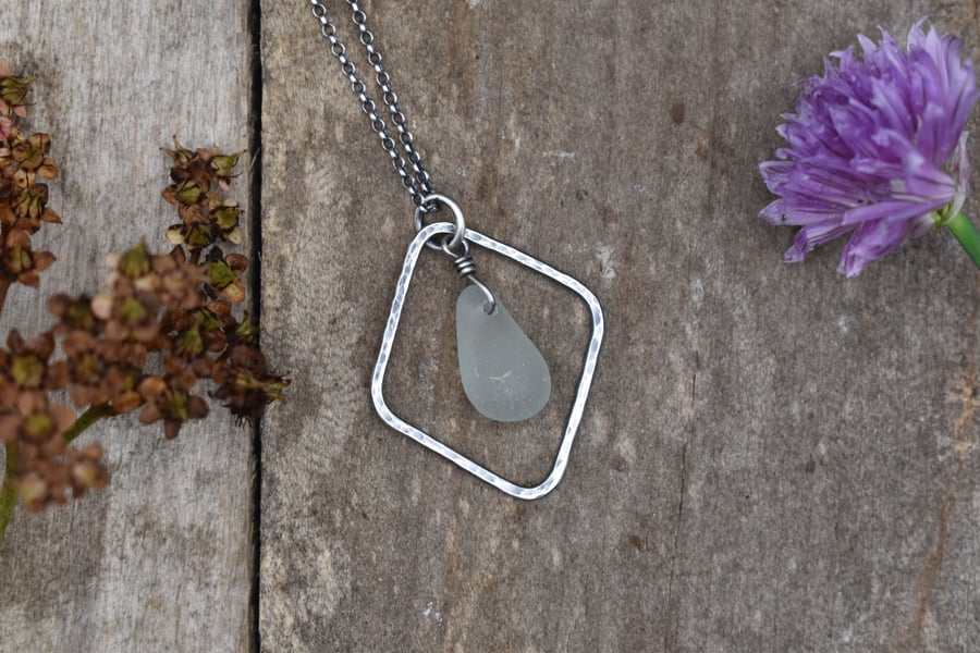 Scottish Sea Glass and Recycled Sterling Silver Necklace, White