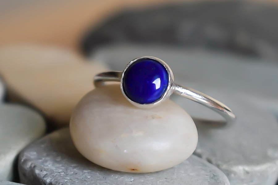Lapis Lazuli Stacking Ring, Argentium (Sterling) Silver, Stackable