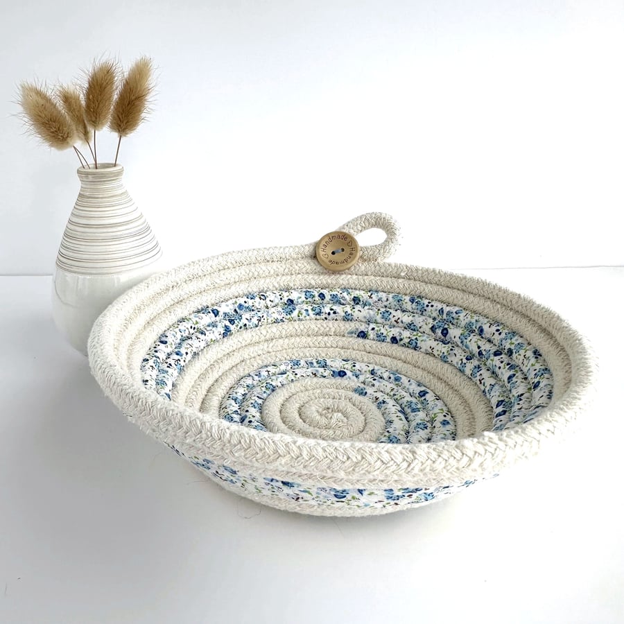Trinket Bowl made from Coiled Rope and Floral Fabric