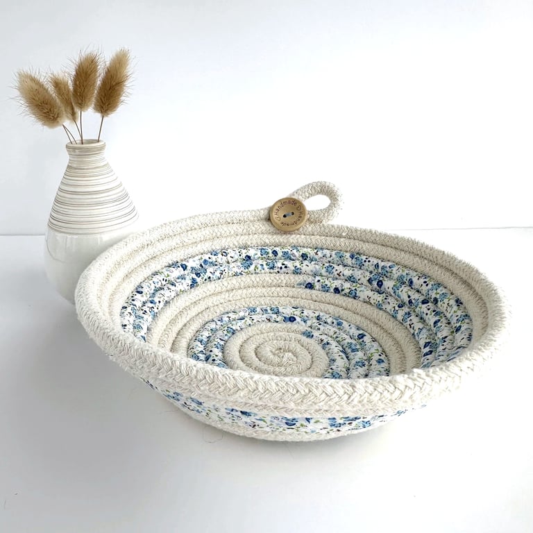 Trinket Bowl made from Coiled Rope and Floral Fabric