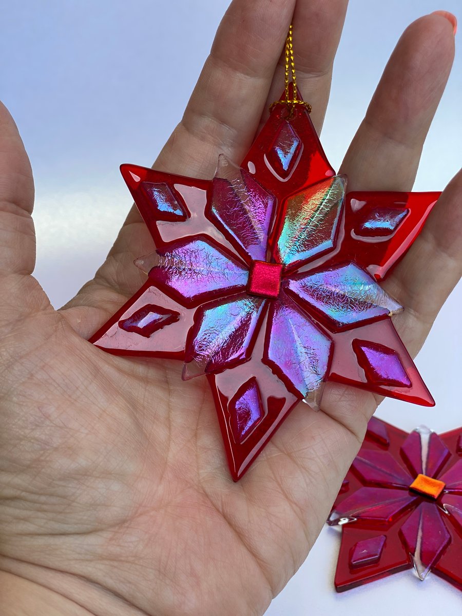 Fused glass iridescent and dichroic glass Christmas star