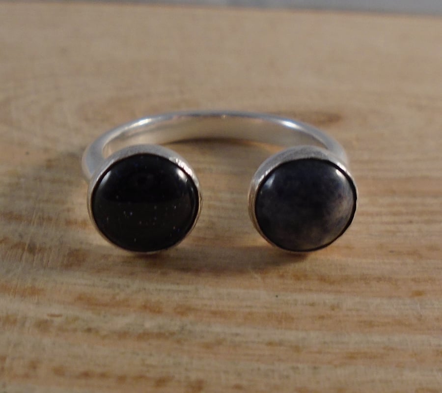 Sterling Silver Blue Goldstone and Sodalite Adjustable Ring
