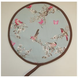 Aga Hob Lid Mat Pad Hat Round Cover With Loop Birds Butterflies Blossom Pink