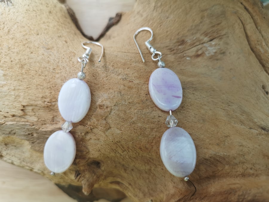 Shell Pearl lilac earrings with crystals