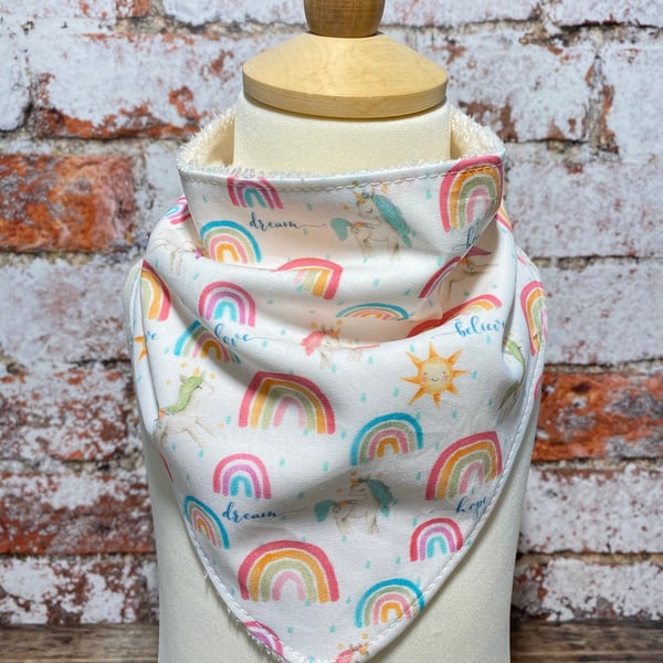 Baby Dribble Bib Bandana One Size Cotton Bamboo Towelling Pastel Rainbow Unicorn