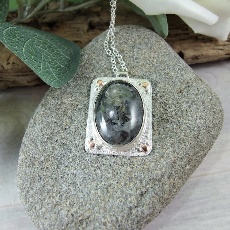 Larvikite Necklace, Sterling Silver Artisan Pendant 