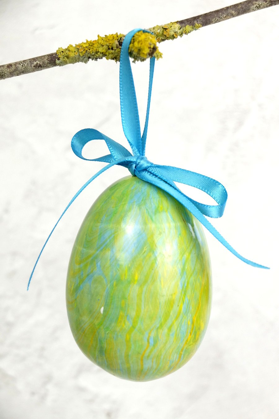 Easter egg hanging decoration ceramic chartreuse turquoise yellow slight second