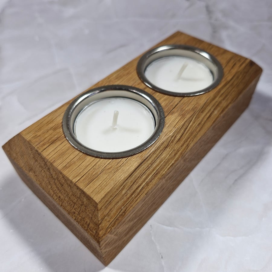 Solid Oak Twin Tealight Holder