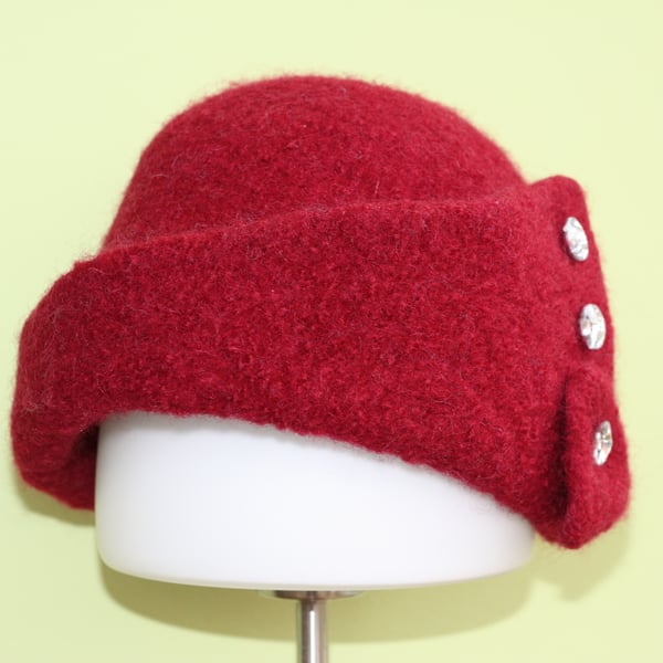 Modern cloche hat, hand-knitted and felted