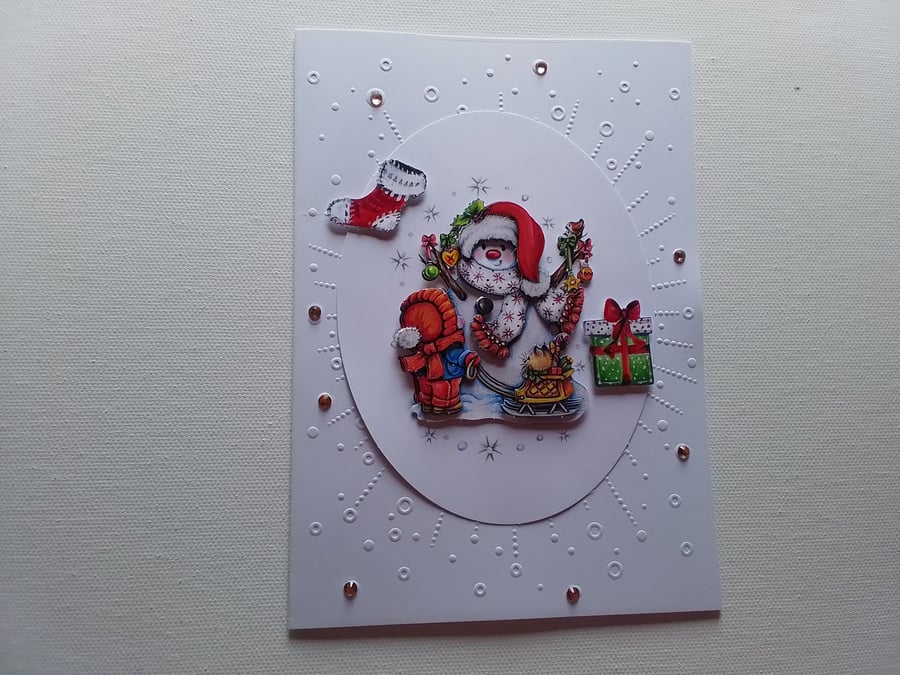 Christmas card.  Decoupage card. Embossed card, ref 238