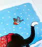Festive Tuxedo Cat in Snow A4 Art Print - Image 3