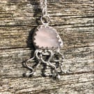 Pale Pink Sea Glass and Sterling Silver Jelly Fish Pendant - 1275