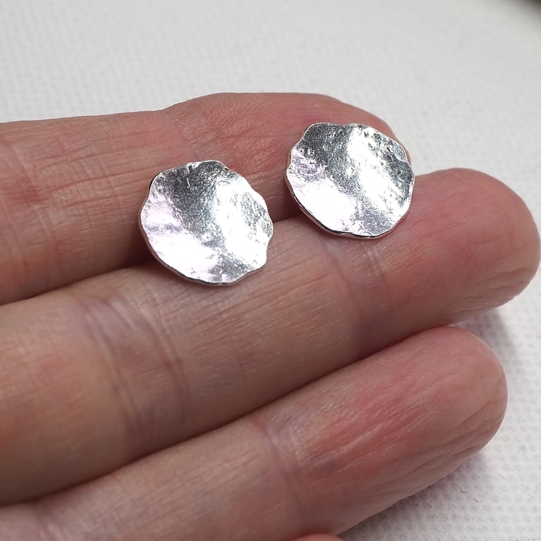 Large Sterling Silver Stud Earrings 14mm diameter