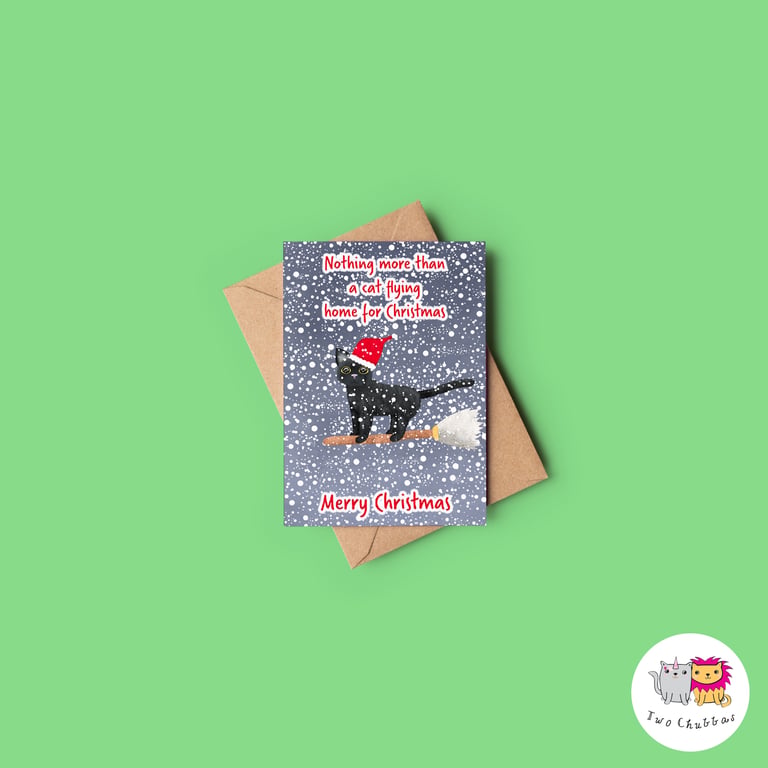 Cat Christmas Card, A6 Christmas Card, Cute Animal Christmas Card