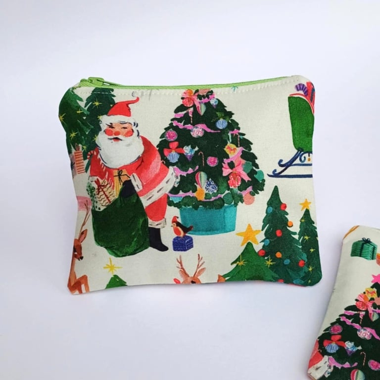 Christmas zipped purse - Retro Santa in soft vintage shades
