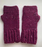 FINGERLESS MITTS , gloves '  Valley Tweed '. Merino Wool blend. Purple . - Image 4