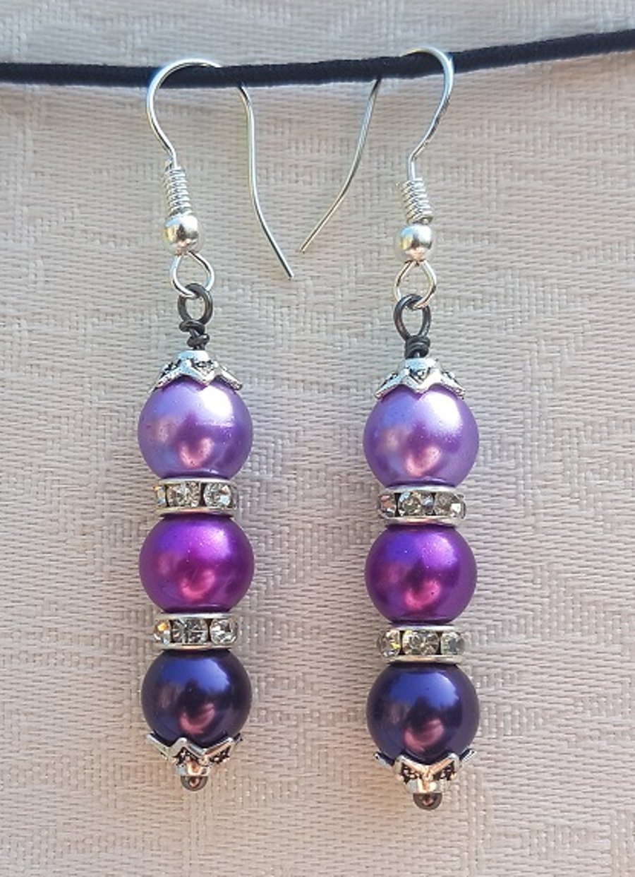 Gorgeous Purple glass pearl Earrings