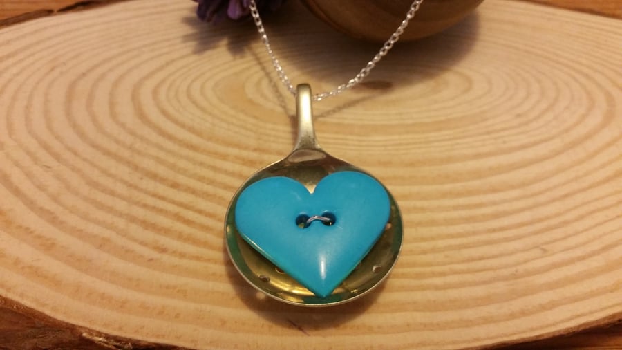 Silver Plated Upcycled Sugar Sifter Necklace with Heart Button