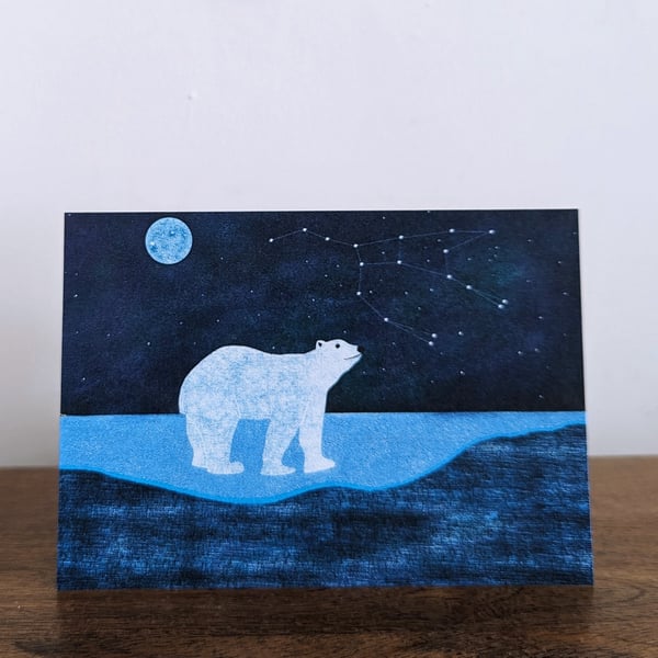 Postcard Polar Bear Winter Night Sky 
