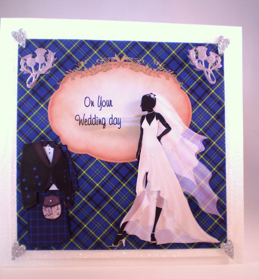 Handmade Scottish Wedding Card,Decoupage,3D,tartan,kilt