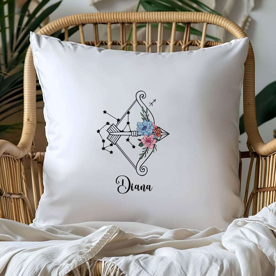 Sagittarius Starsign Cushion Cover Floral Design Personalised Zodiac Birthday