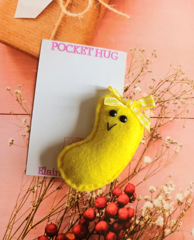 Hand sewn 'jelly bean' pocket hug and pocket hug card,letterbox gift (lemon)