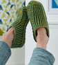 Lime & Blue Crochet Slipper Socks – Handmade Cosy Socks - Image 7