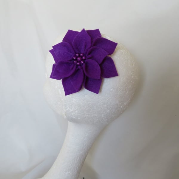 Dark Purple Vintage Retro Style Handmade Felt Flower Hair Bag Clip Brooch