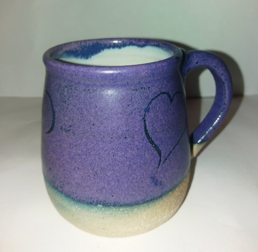 Purple glazed heart scrafitto mugs