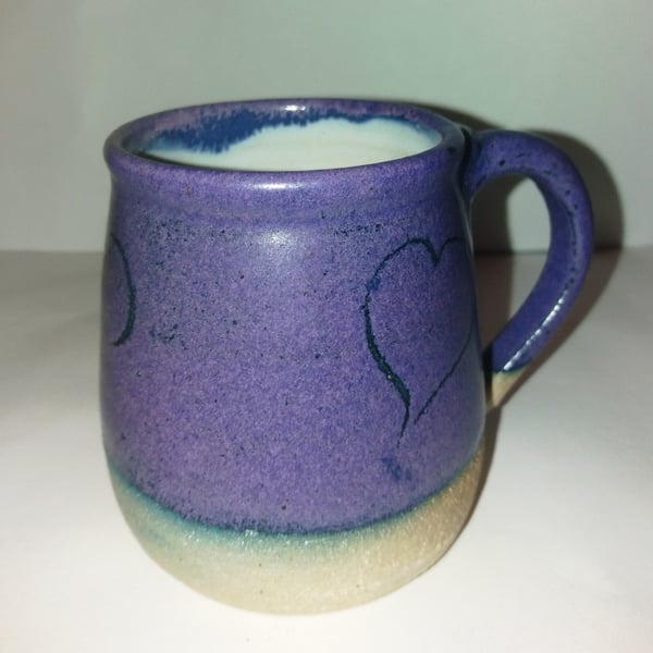 Purple glazed heart scrafitto mugs
