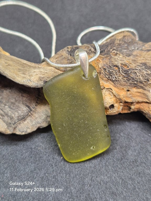 Green sea glass pendant necklace 