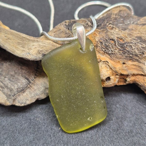 Green sea glass pendant necklace 
