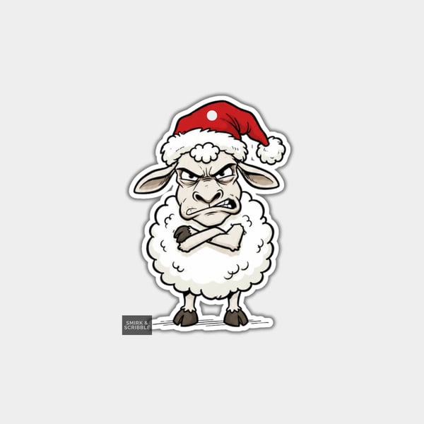 Unique Funny Christmas Gift Tags For Adults, 6pk - Angry Sheep In Santa Hat