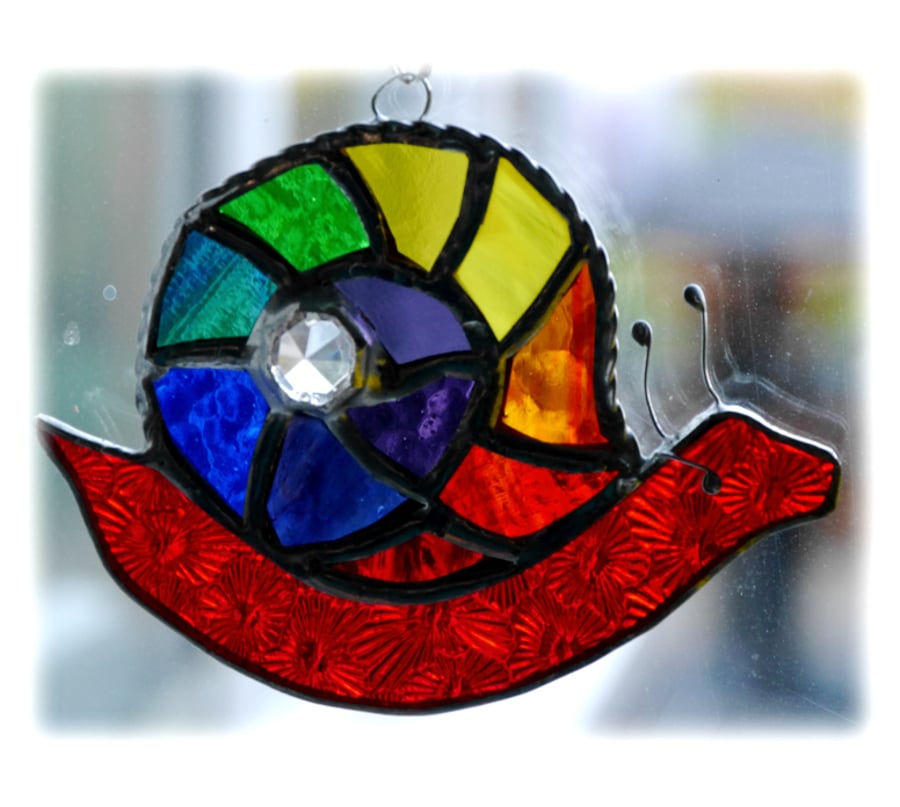 Made to Order Snail Suncatcher Stained Glass Handmade Rainbow 009