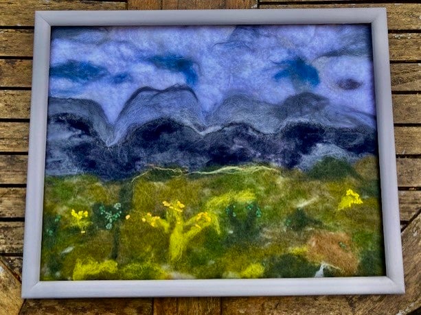 Mountains needle felted picture.