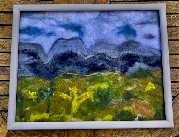 Mountains needle felted picture.