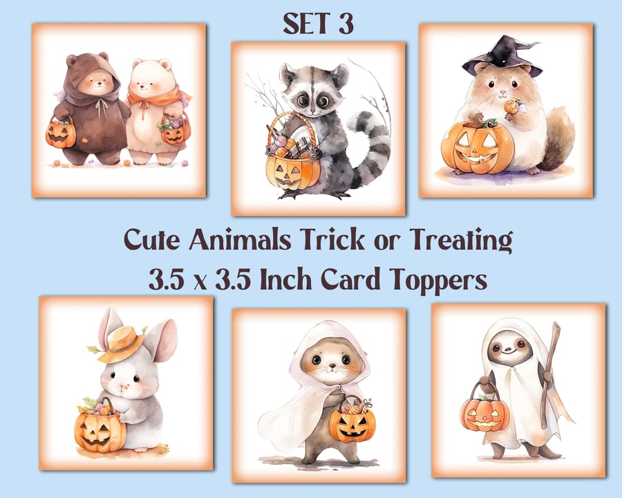 Animal Trick or Treat Square Halloween Card Toppers for Card Making, Tags