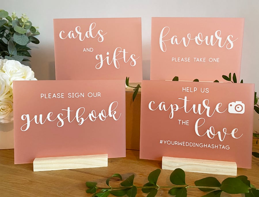 Acrylic A5 WEDDING SIGNS 15 x 20 cm, cards gifts photography favours guestbook